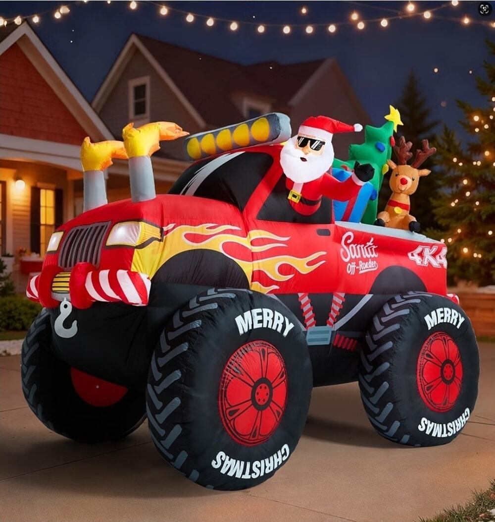 Santa Claus Christmas Inflatables Monster Truck Outdoor Decoration Blow Up 8.5ft